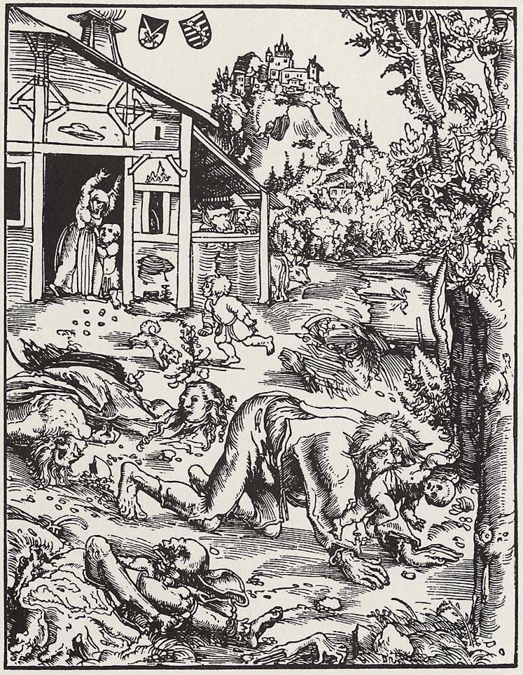 Woodcut of a werewolf attack by Lucas Cranach der Ältere, 1512